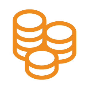 An orange icon of a pile of coins