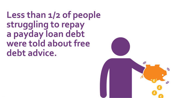 less than half of people struggling to repay a payday loan debt were told about free debt advice