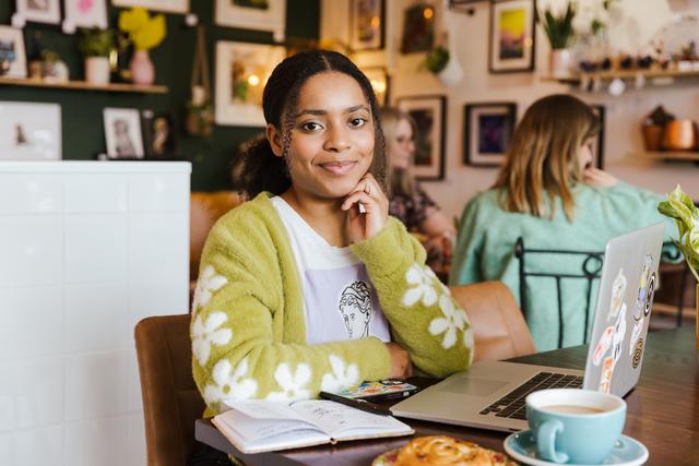 Photo of a woman in a coffee shop