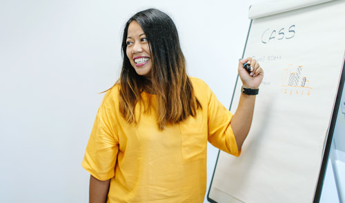 Colleague with whiteboard