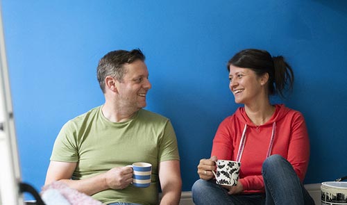 Couple with cups of tea