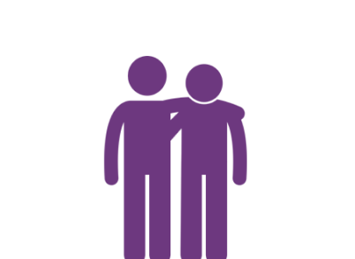 Purple icon of two figures, one comforting the other