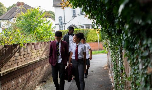 Family walking to school