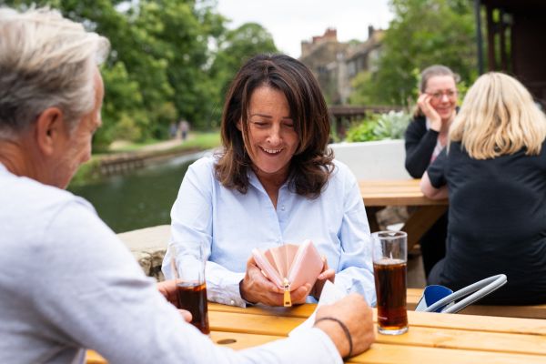 Couple drinking in a beer garden