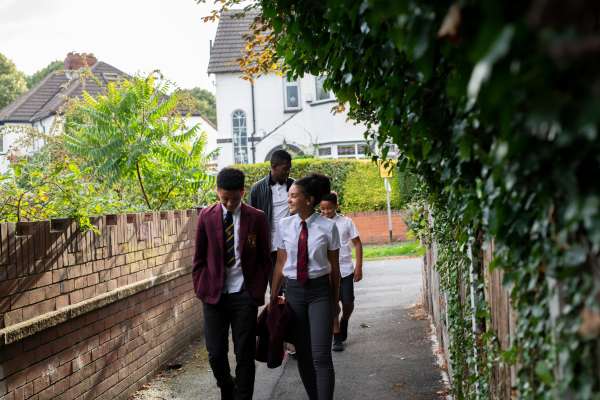 Family walking to school