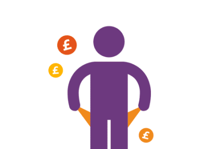 Purple icon of figure turning pockets inside out