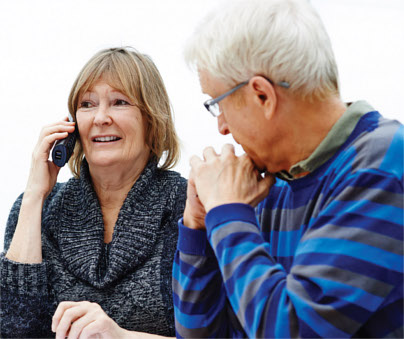 Smiling couple on the phone