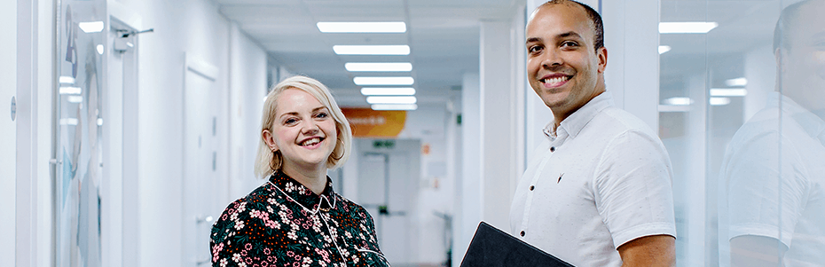 StepChange colleagues in a corridor