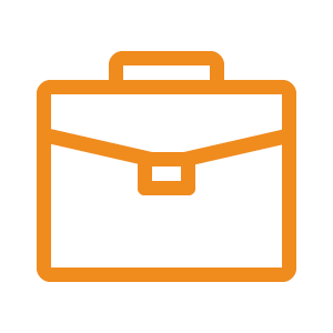 An orange icon of a briefcase