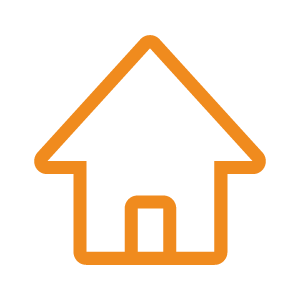 An orange icon of a house with a door
